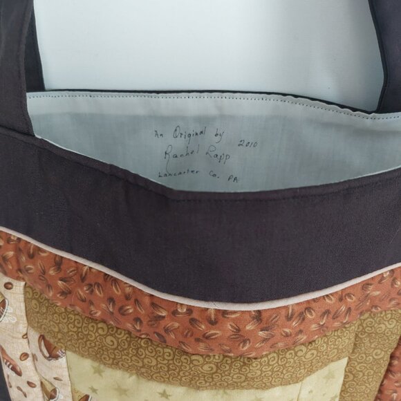 Rachel Lapp Quilted Tote Cottagecore Amish Patchwork Signed Brown Neutrals - Picture 3 of 12